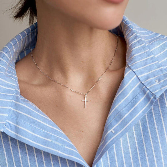 Classic Cross Necklace - Silver Tone