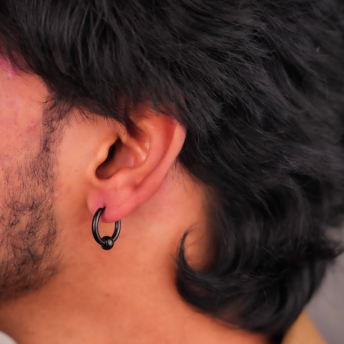 Black Bolt Hoop Earring