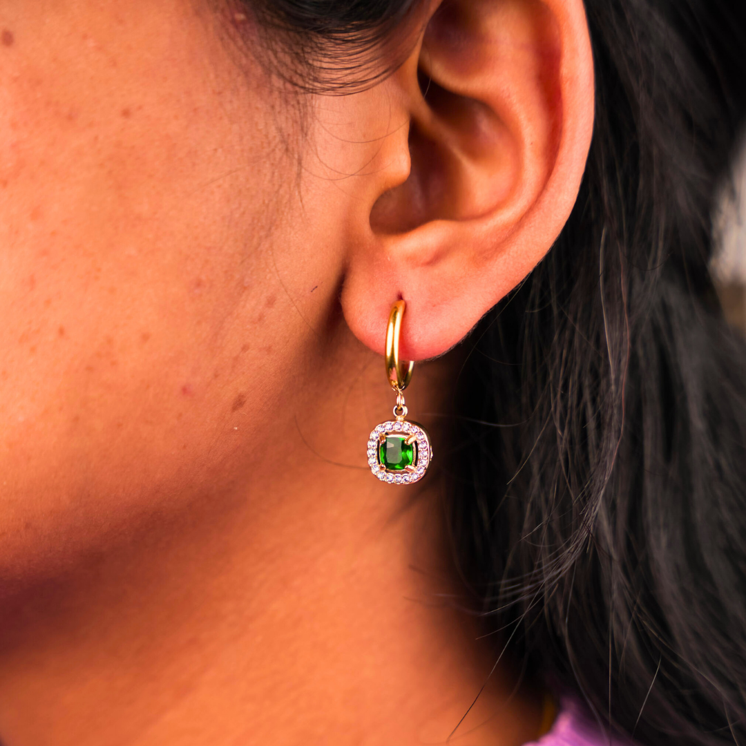 गोल डायमंड हूप इयररिंग्स - हरा