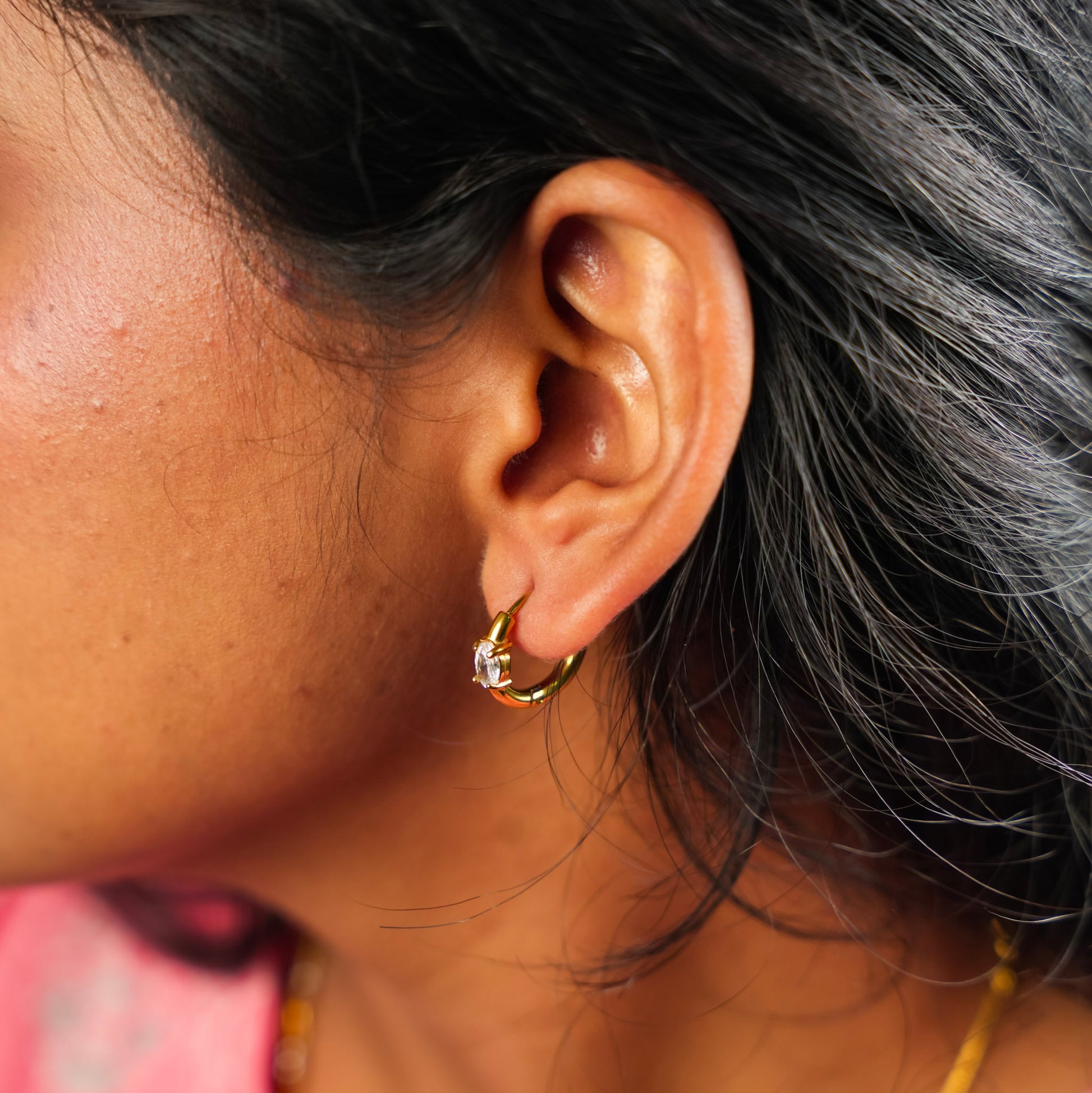 Sparkle Huggie Hoop Earring - Oval