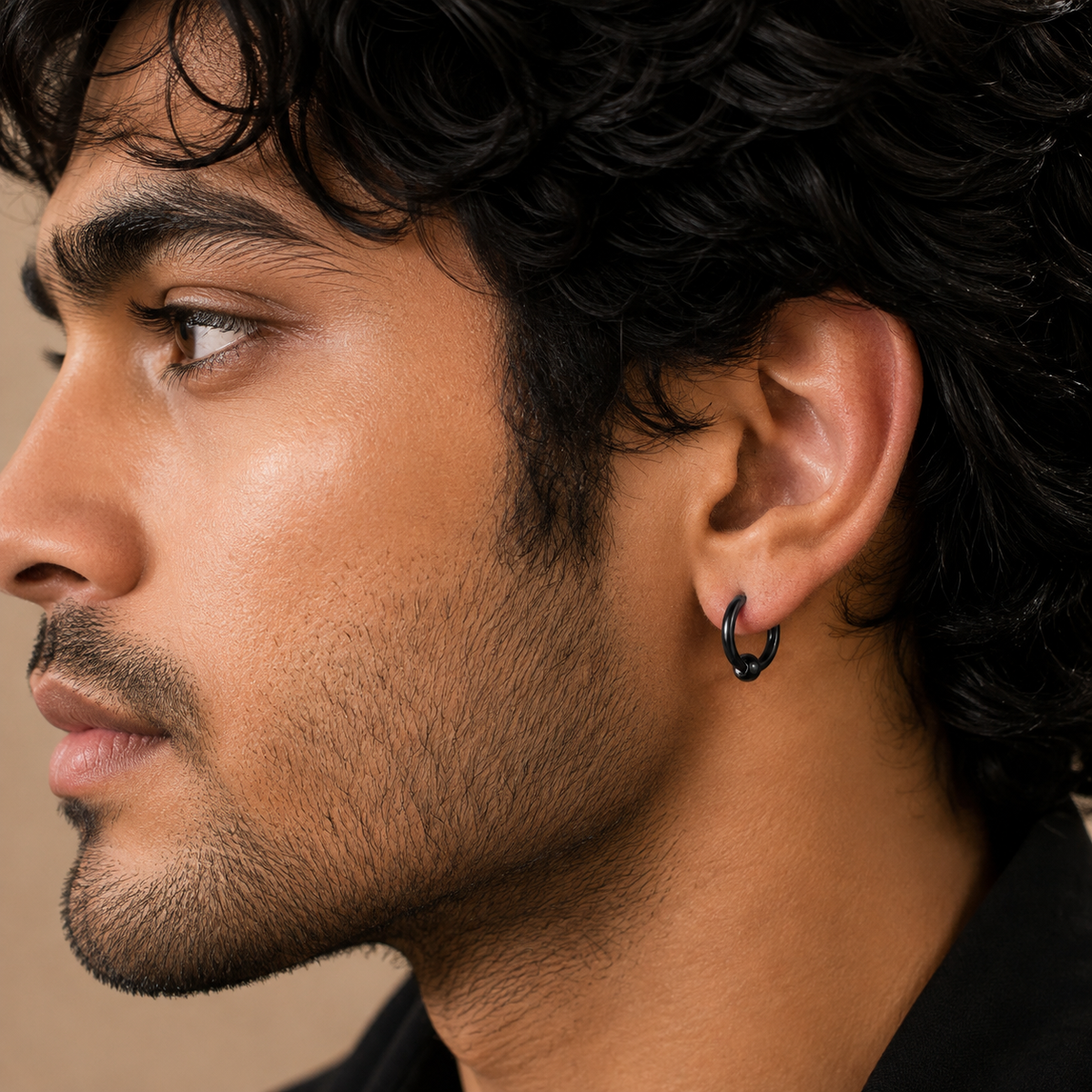 Black Bolt Hoop Earring