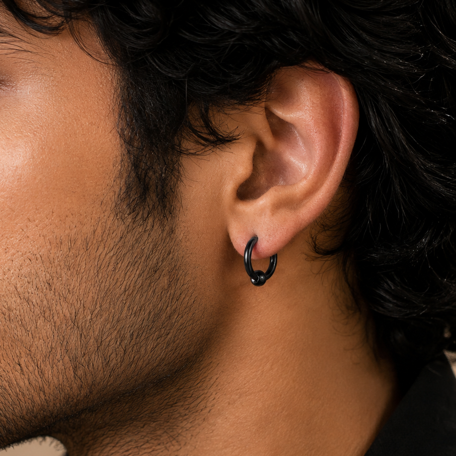 Black Bolt Hoop Earring