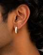Oval White Hoop Earring - Gold