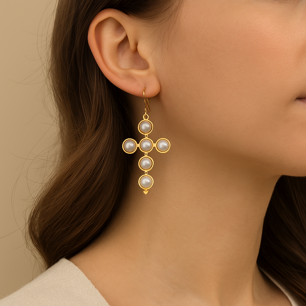 Cross Pearl Earrings