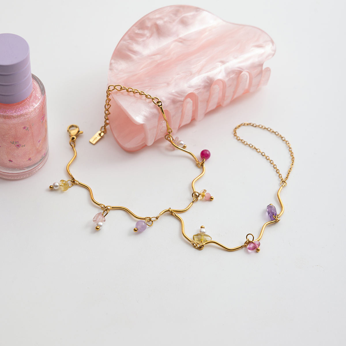 Ira Wavy Charm Hand Chain Bracelet