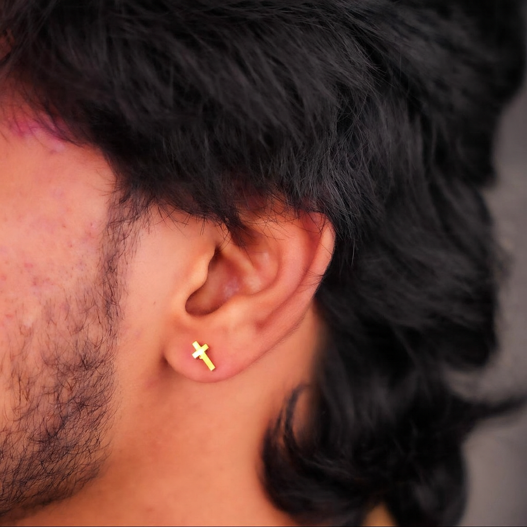 Cross Stud Earring - Gold