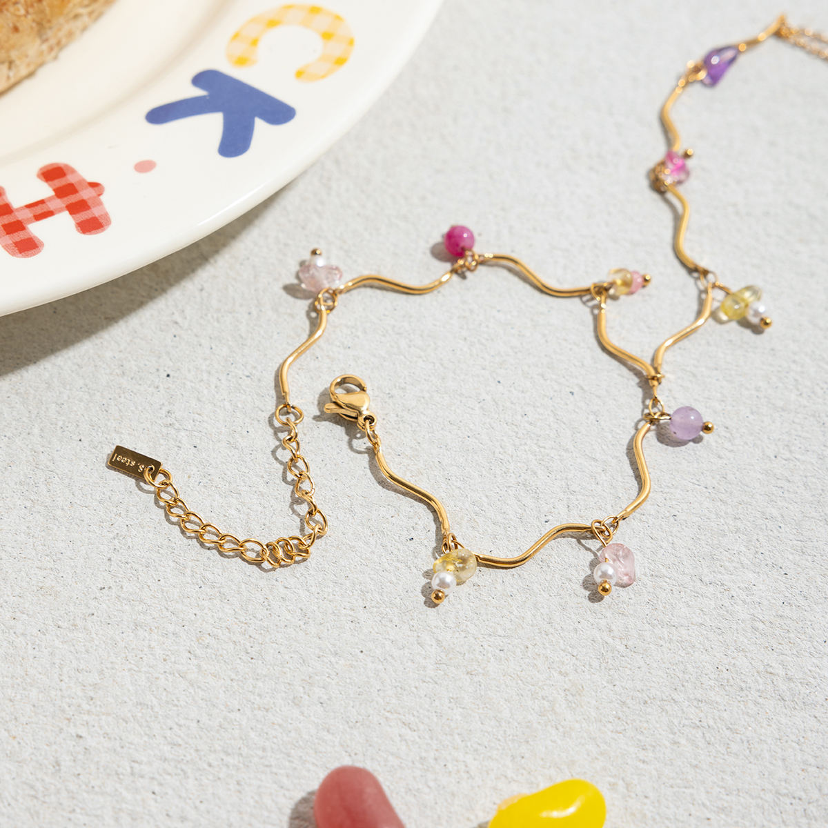 Ira Wavy Charm Hand Chain Bracelet