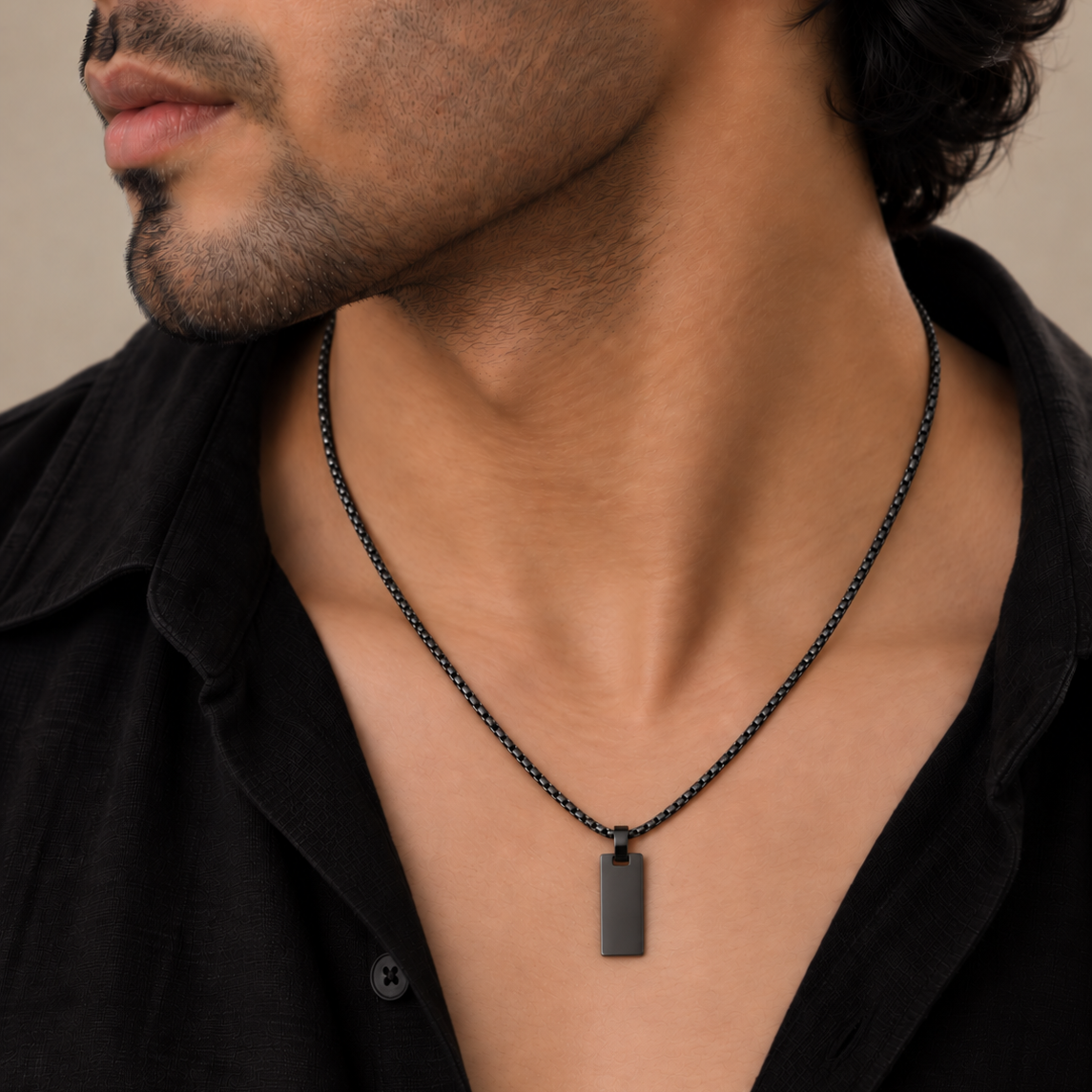 Engravable Apex Box Chain - Black