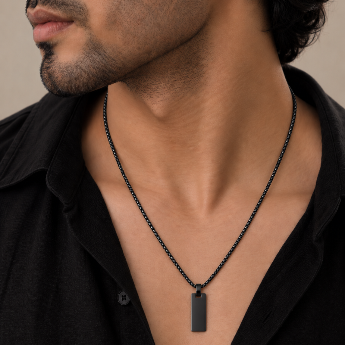 Engravable Apex Box Chain - Black