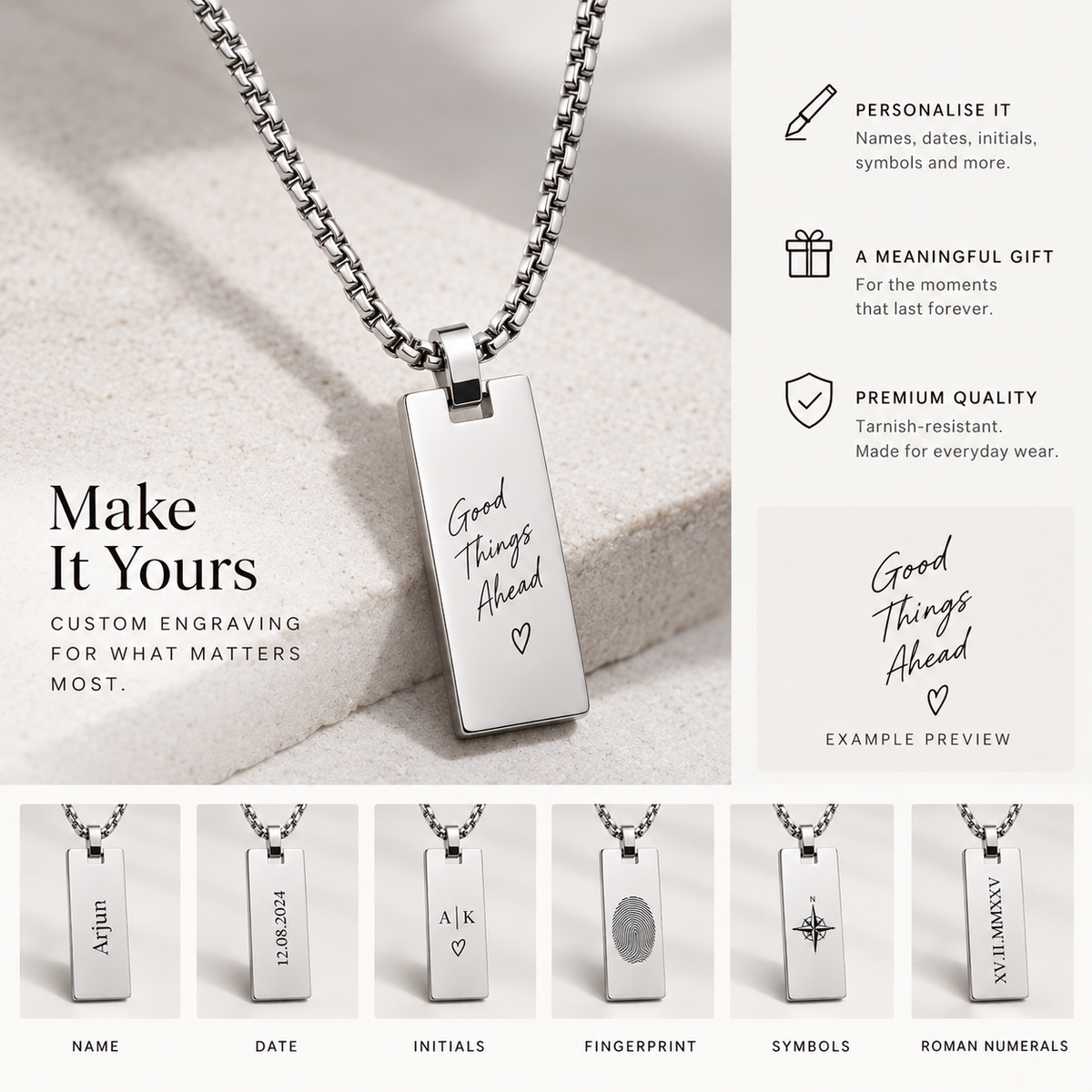 Engravable Apex Box Chain - Silver