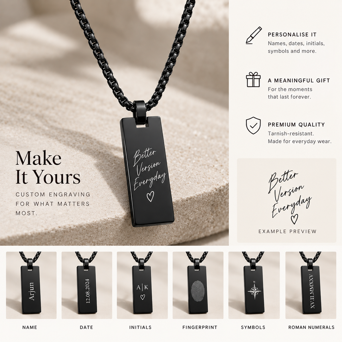 Engravable Apex Box Chain - Black