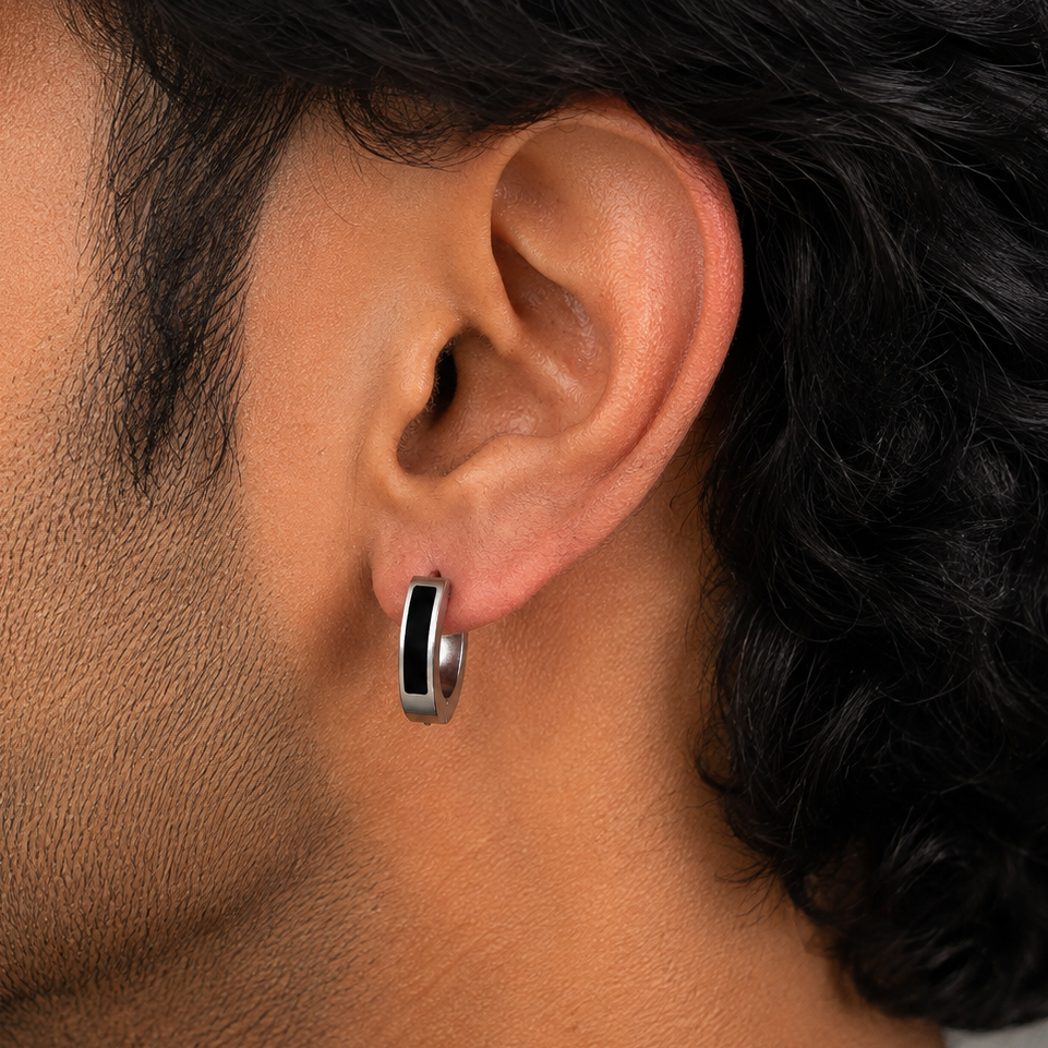 Oval Black Hoop Earring - S