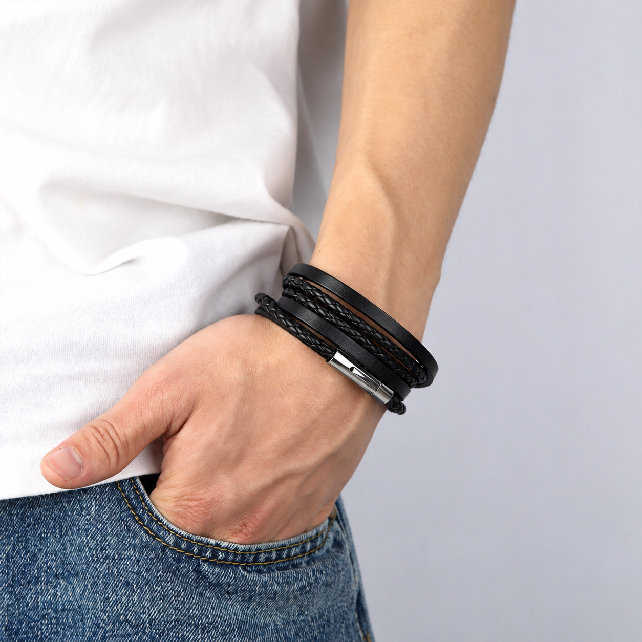 Multilayer Leather Bracelet - Black
