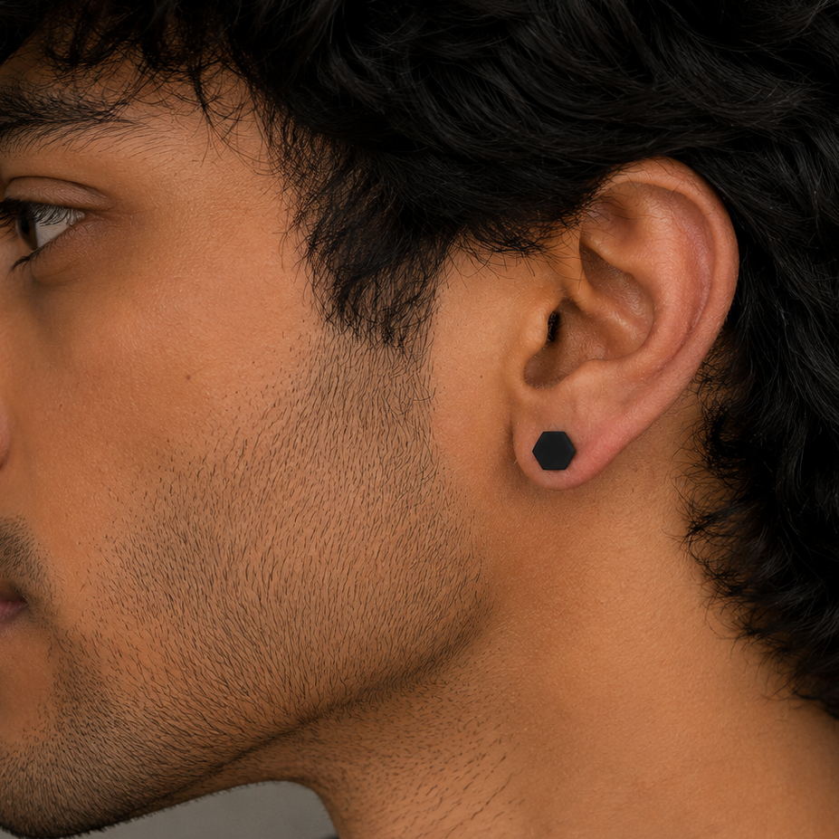 Hexagon Stud Earring - Black