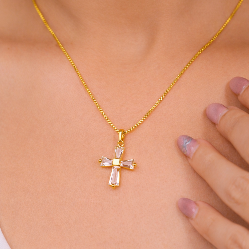 925 Silver 22kt Gold Plated Cross Elite Necklace