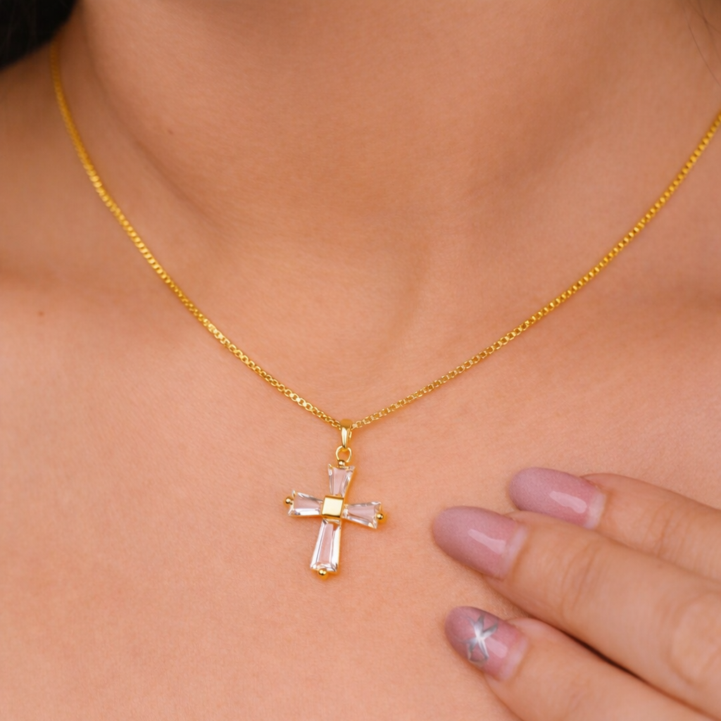 925 Silver 22kt Gold Plated Cross Elite Necklace