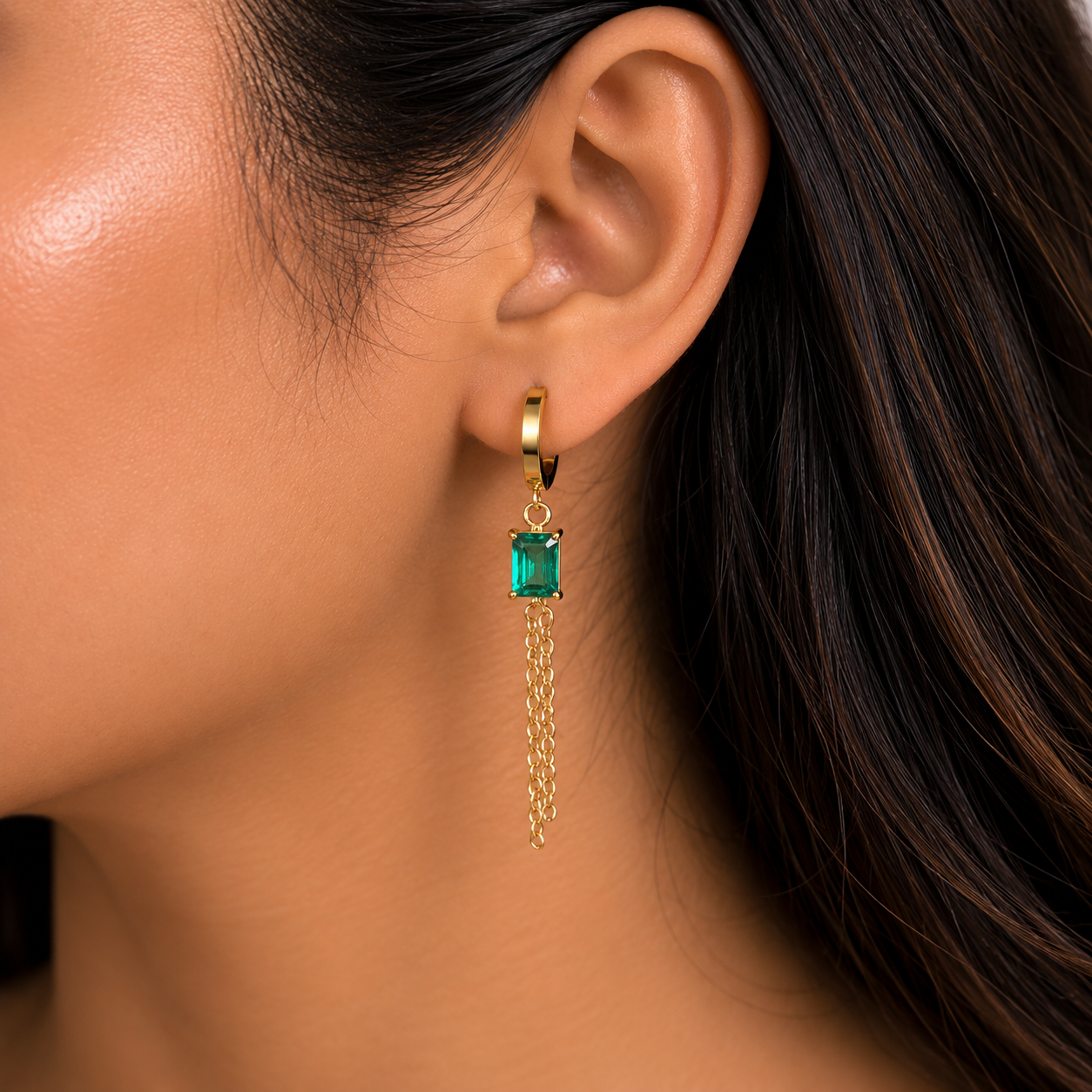 Zia Chain Hoop Earring - Emerald