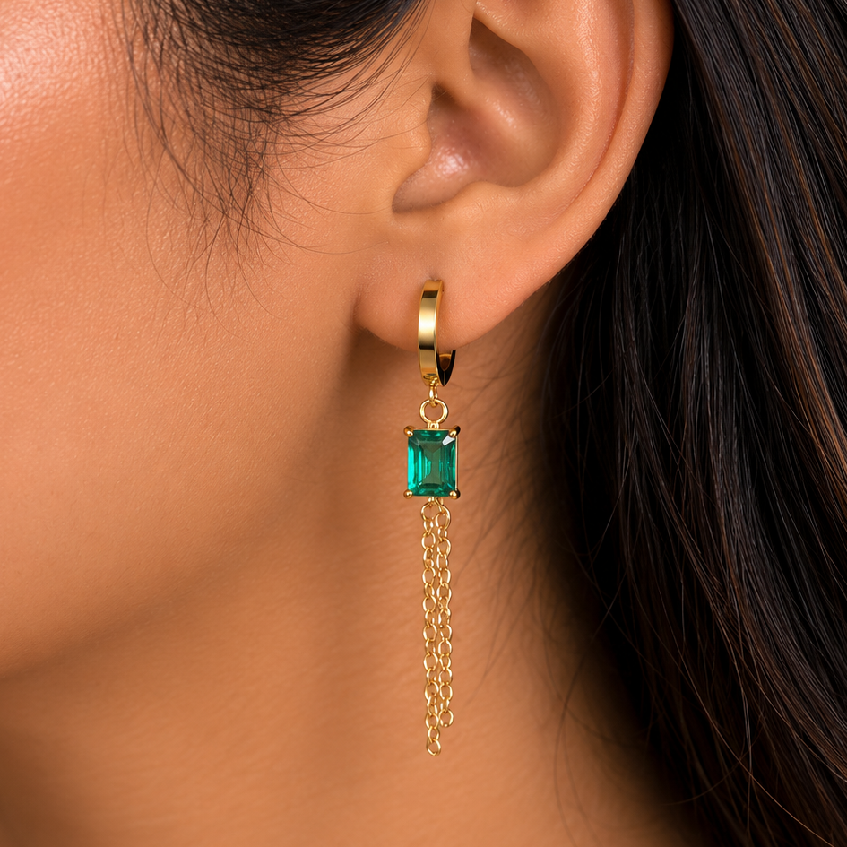 Zia Chain Hoop Earring - Emerald