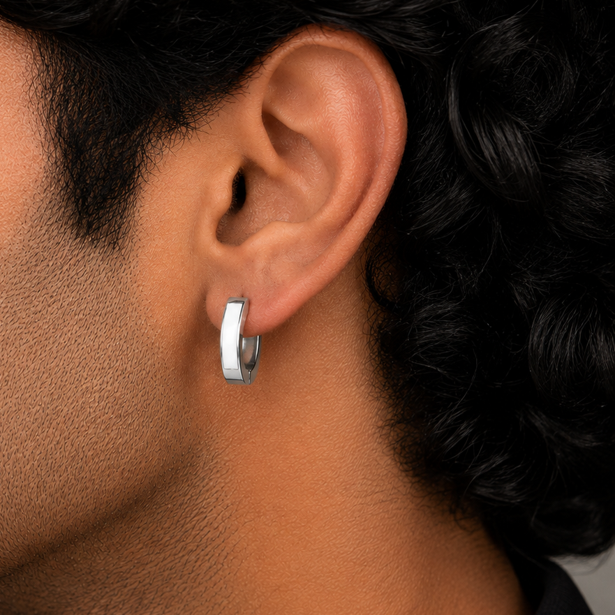 Oval White Hoop Earring - S