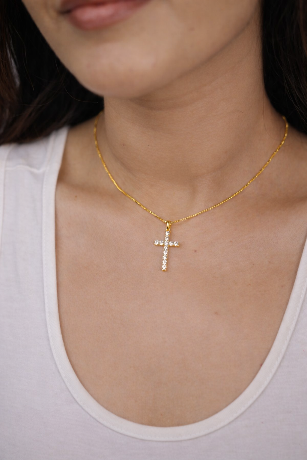 925 Silver 22kt Gold Plated Cross Zirconia Necklace