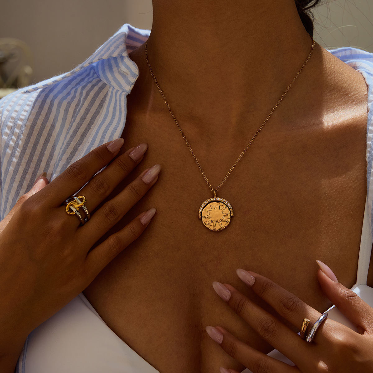 Sun Moon Rotatable Necklace