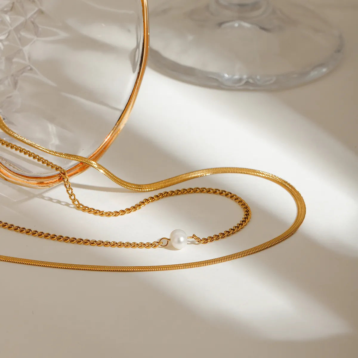 Pearl Flat Chain Layered Necklace