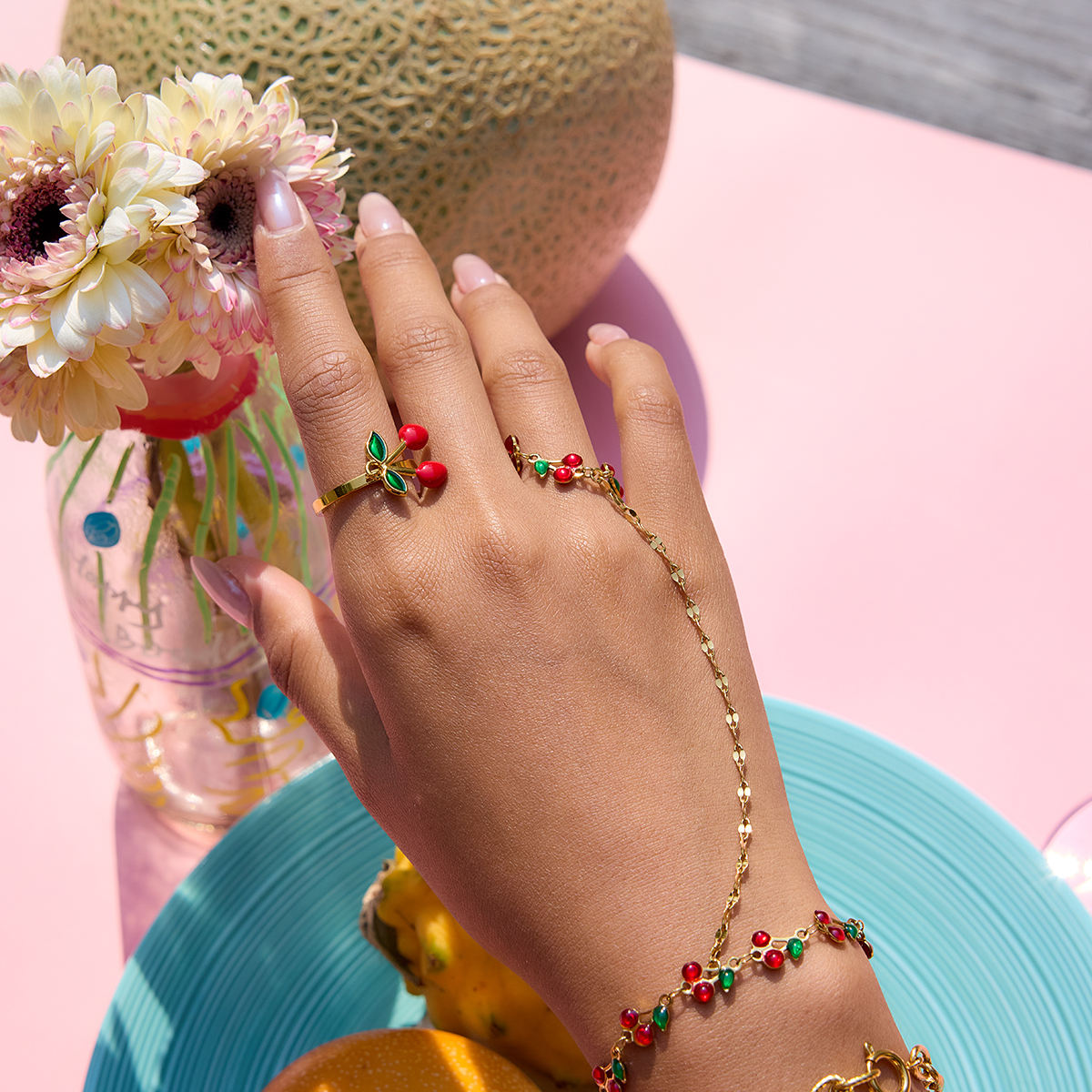 Ira Cherry Hand Chain Bracelet