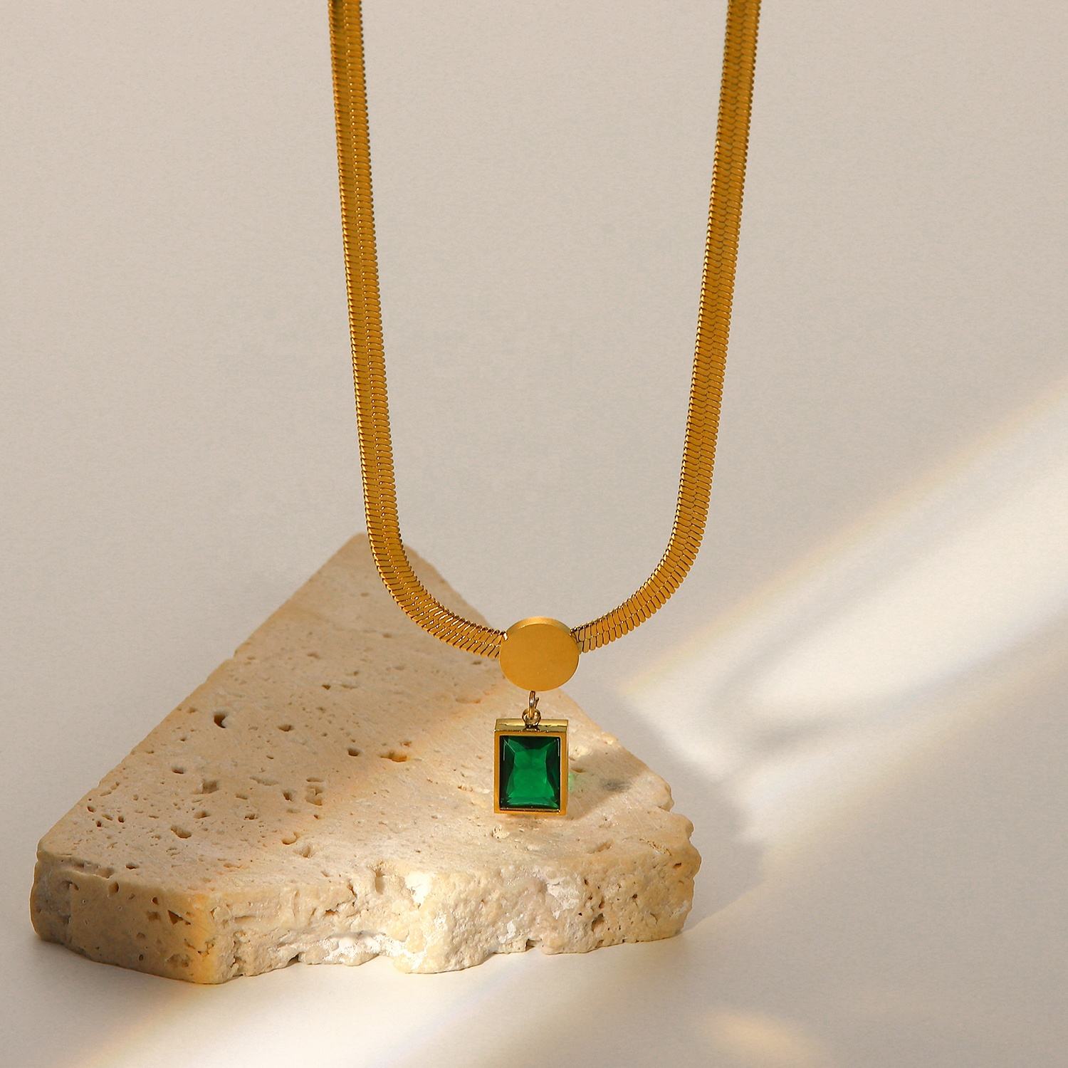 Snake Chain with Emerald Necklace