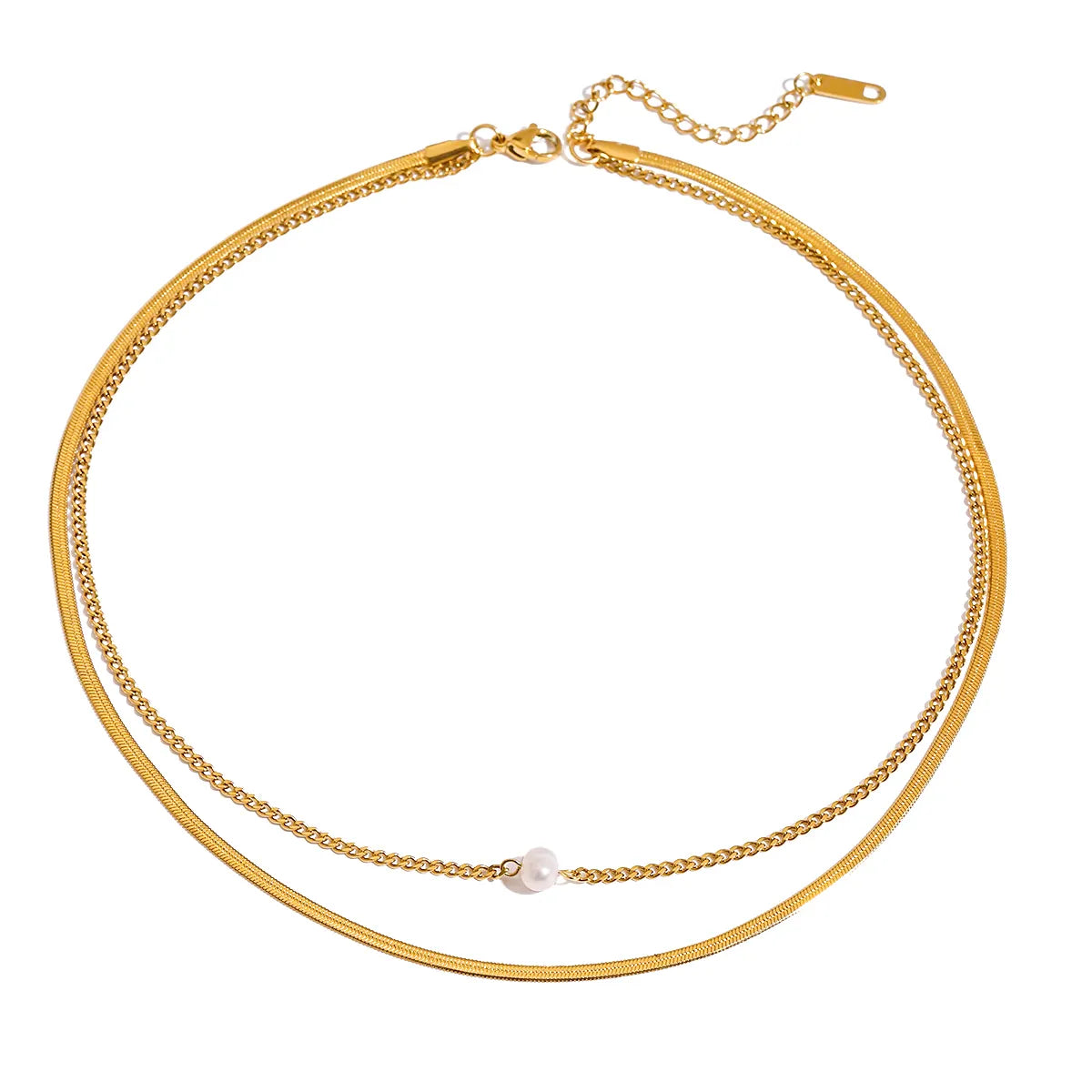 Pearl Flat Chain Layered Necklace