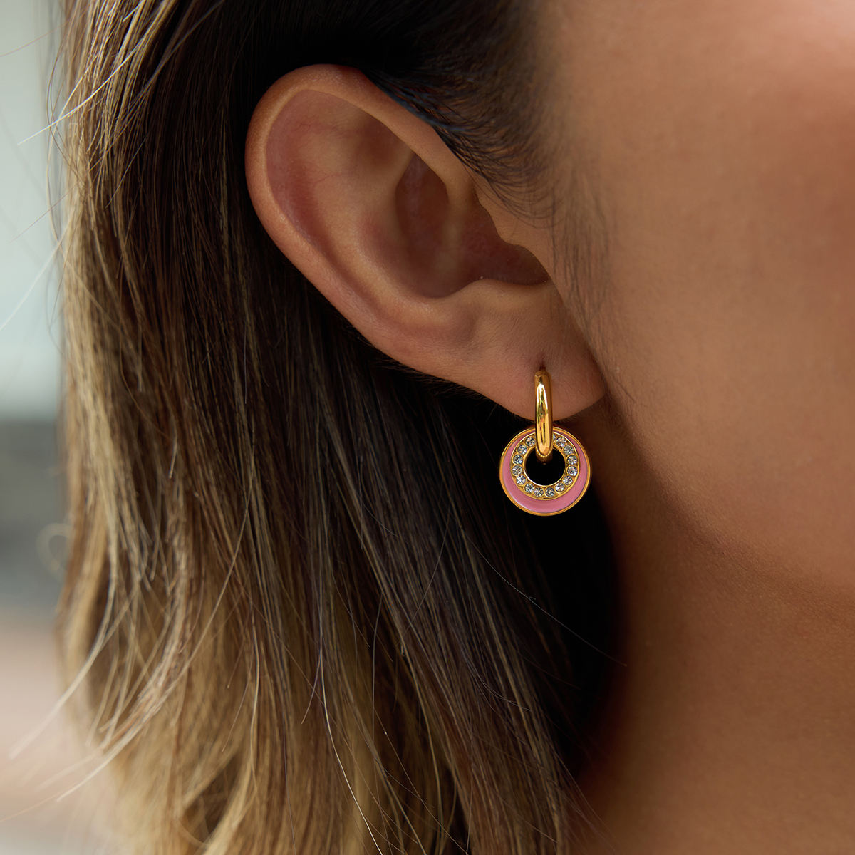 Pink Donut Hoop Earring