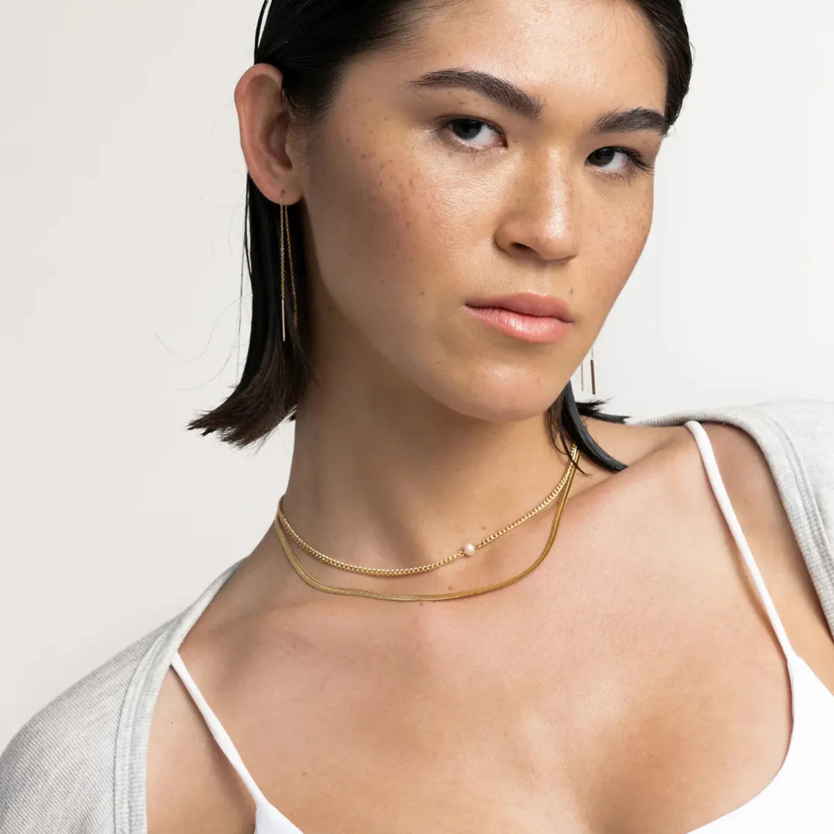 Pearl Flat Chain Layered Necklace