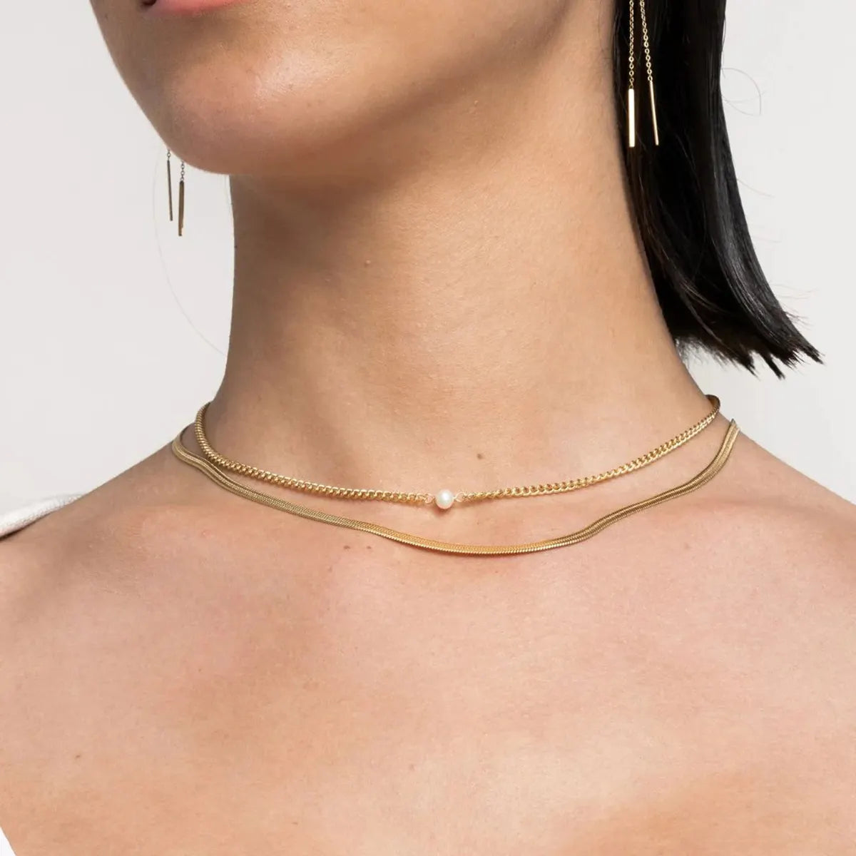 Pearl Flat Chain Layered Necklace