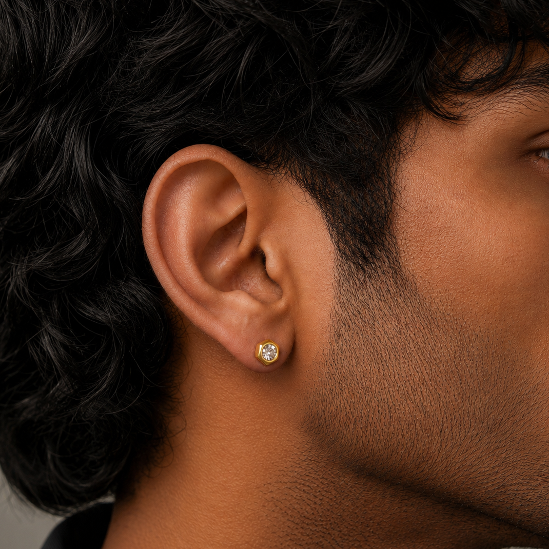Hexagon Diamond Stud Earring