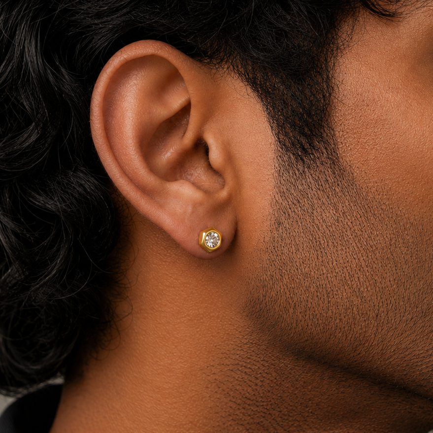 Hexagon Diamond Stud Earring