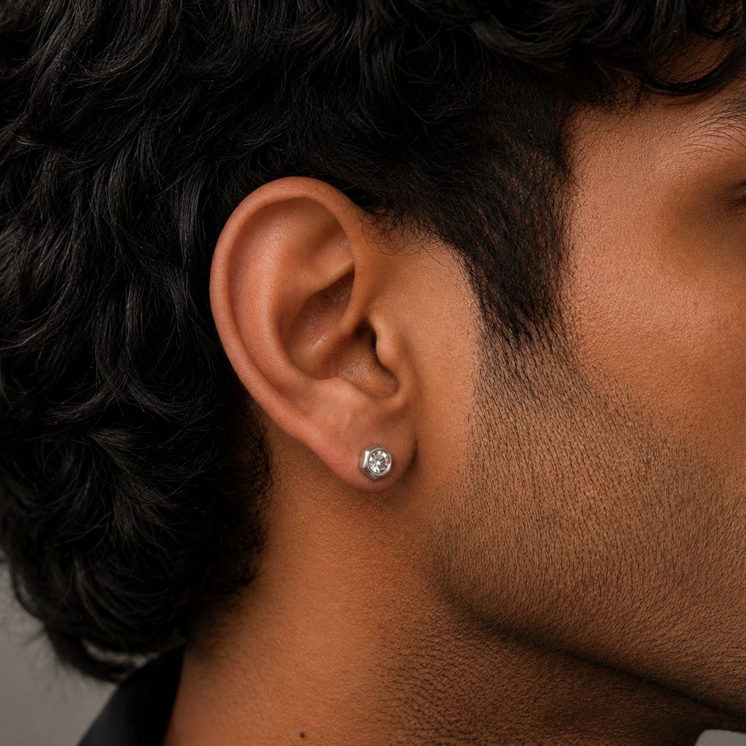 Hexagon Diamond Stud Earring - S