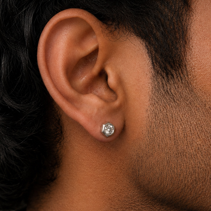Hexagon Diamond Stud Earring - S