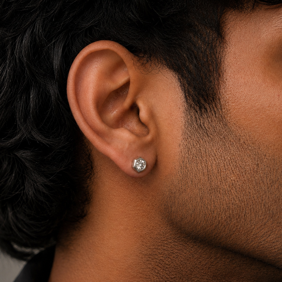 Hexagon Diamond Stud Earring - S