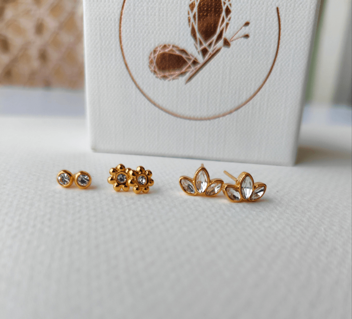 3 Earring Set - Semi Flower Zirconia