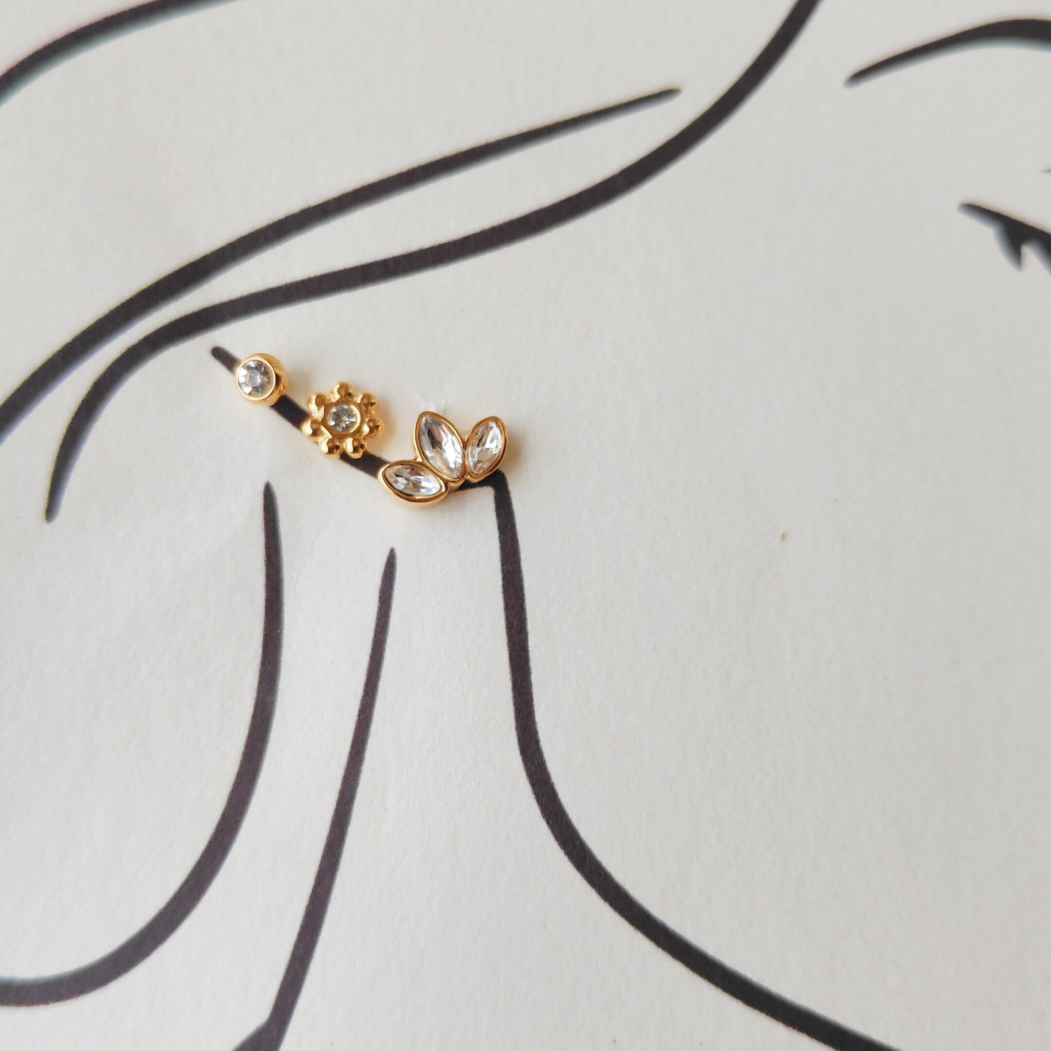 3 Earring Set - Semi Flower Zirconia