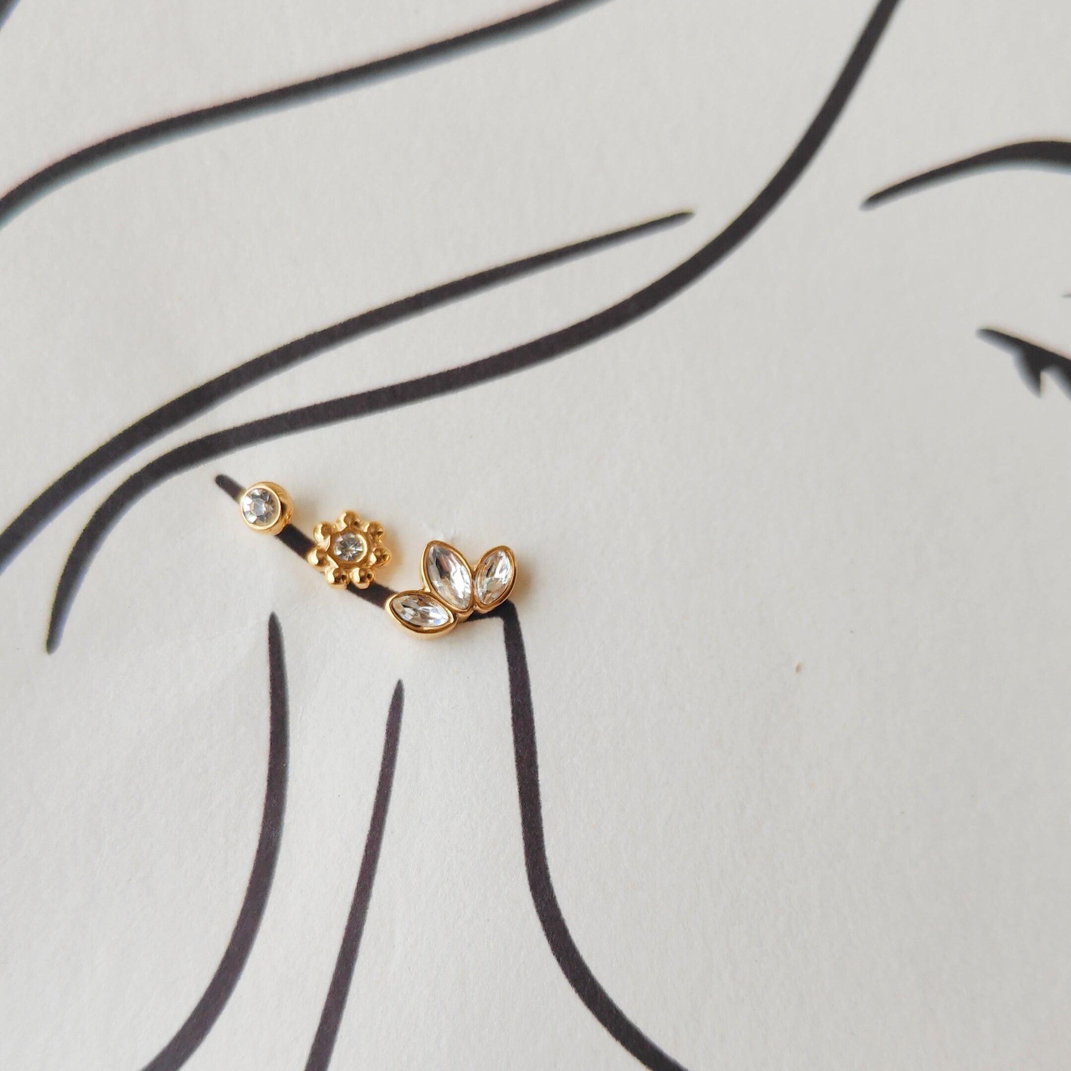 3 Earring Set - Semi Flower Zirconia