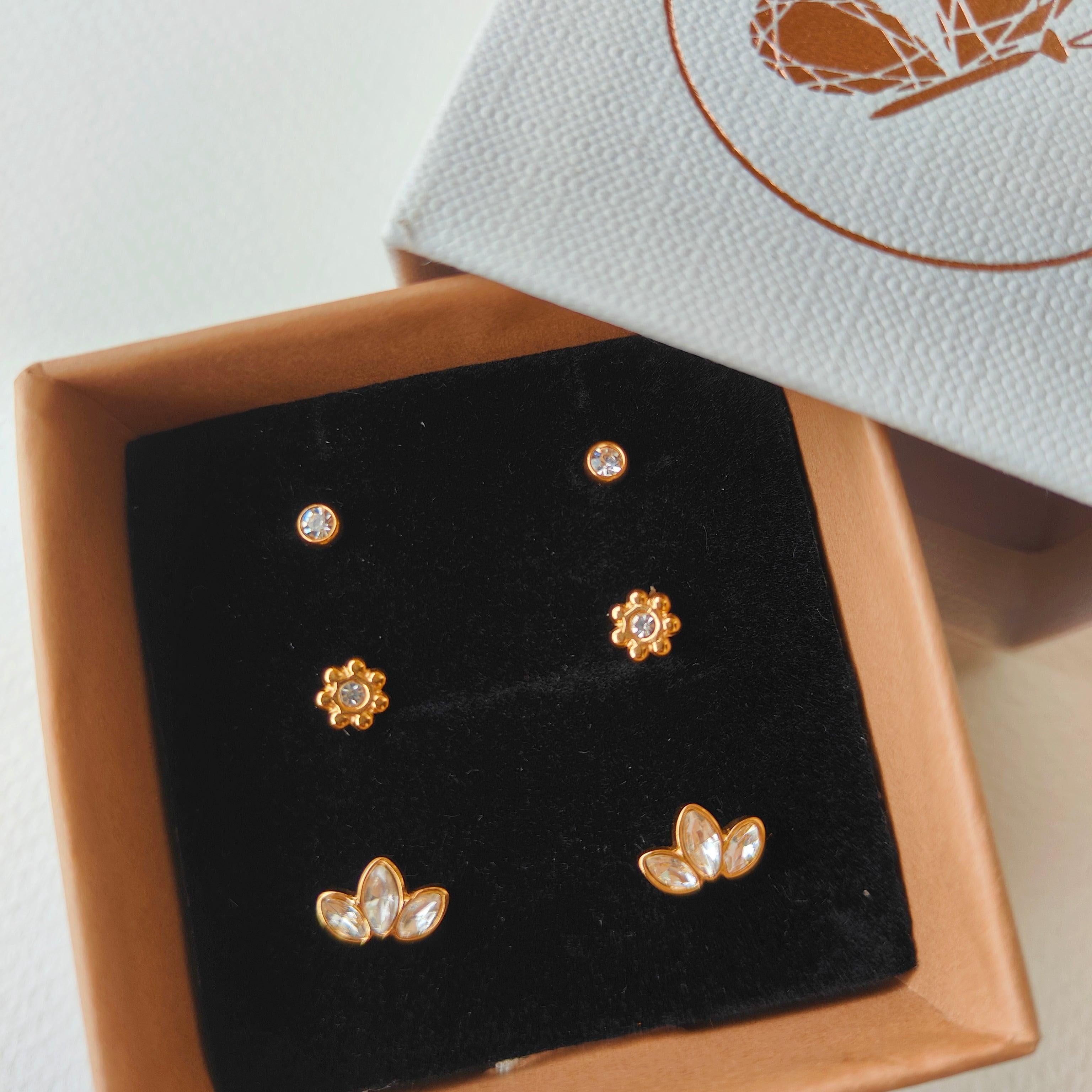 3 Earring Set - Semi Flower Zirconia