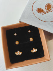 3 Earring Set - Semi Flower Zirconia