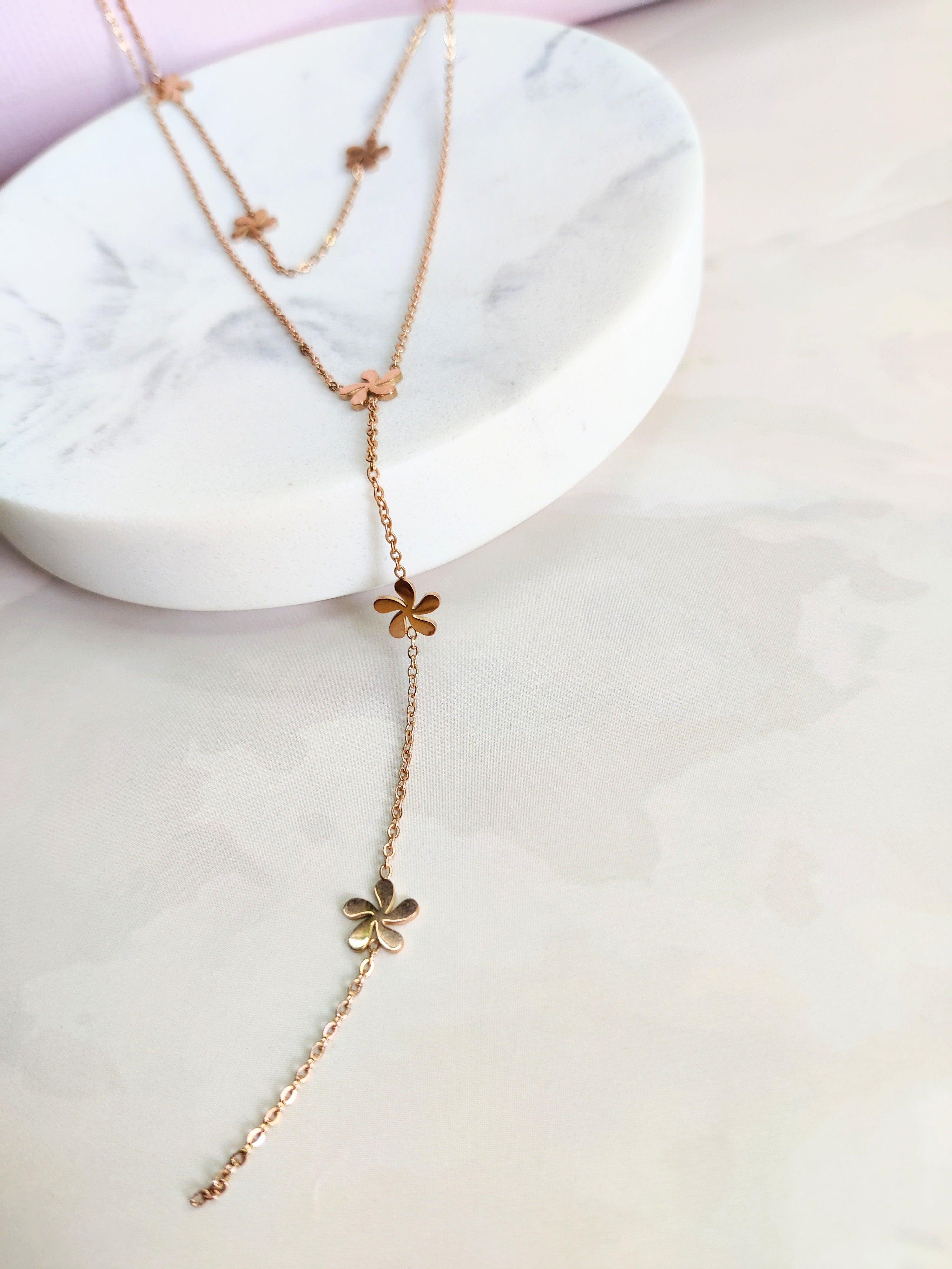 Spring flower Layered Necklace - Rose gold