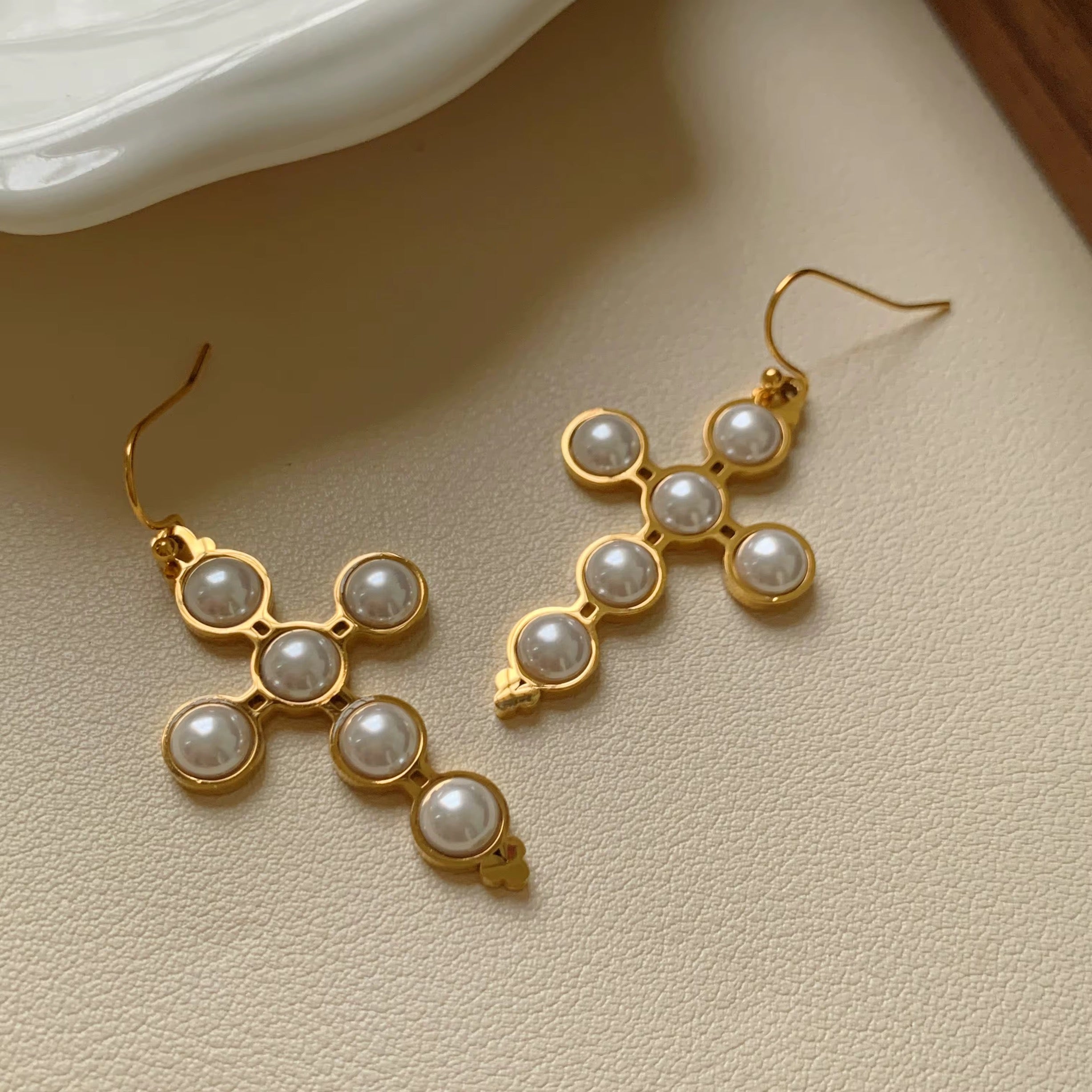 Cross Pearl Earrings