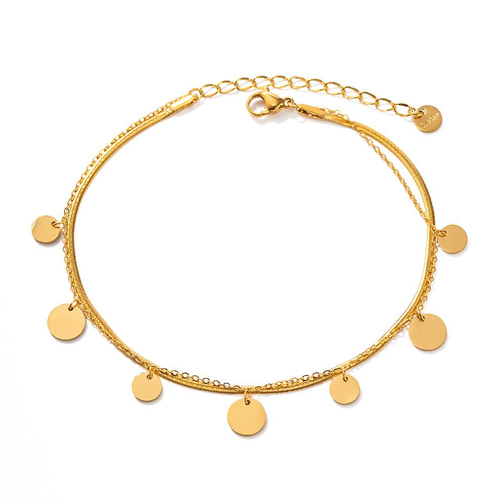 Small Round Disc Tassel Anklet