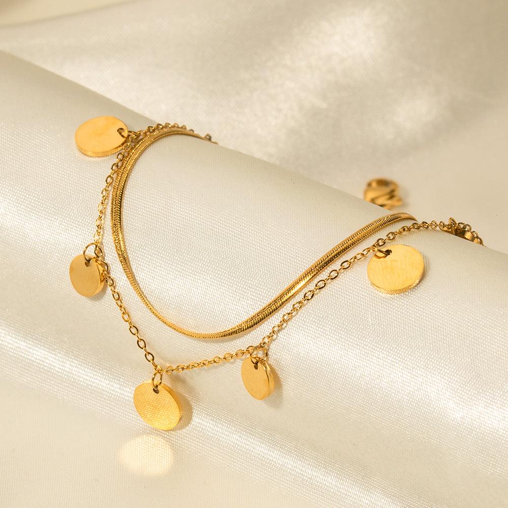 Small Round Disc Tassel Anklet