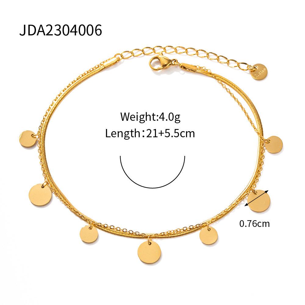 Small Round Disc Tassel Anklet