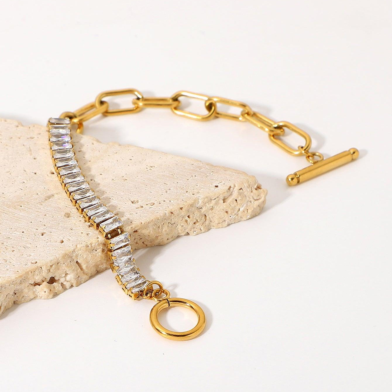 Half Chain Half Zirconic Buckle Bracelet