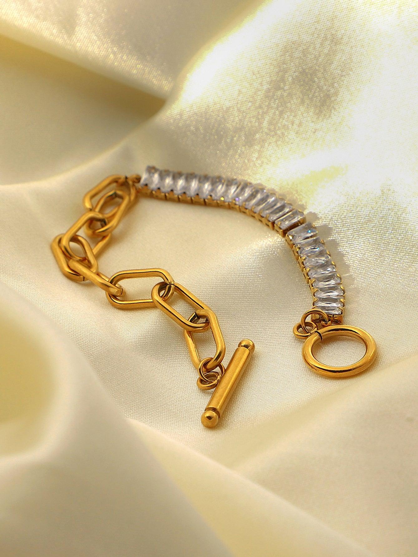 Half Chain Half Zirconic Buckle Bracelet