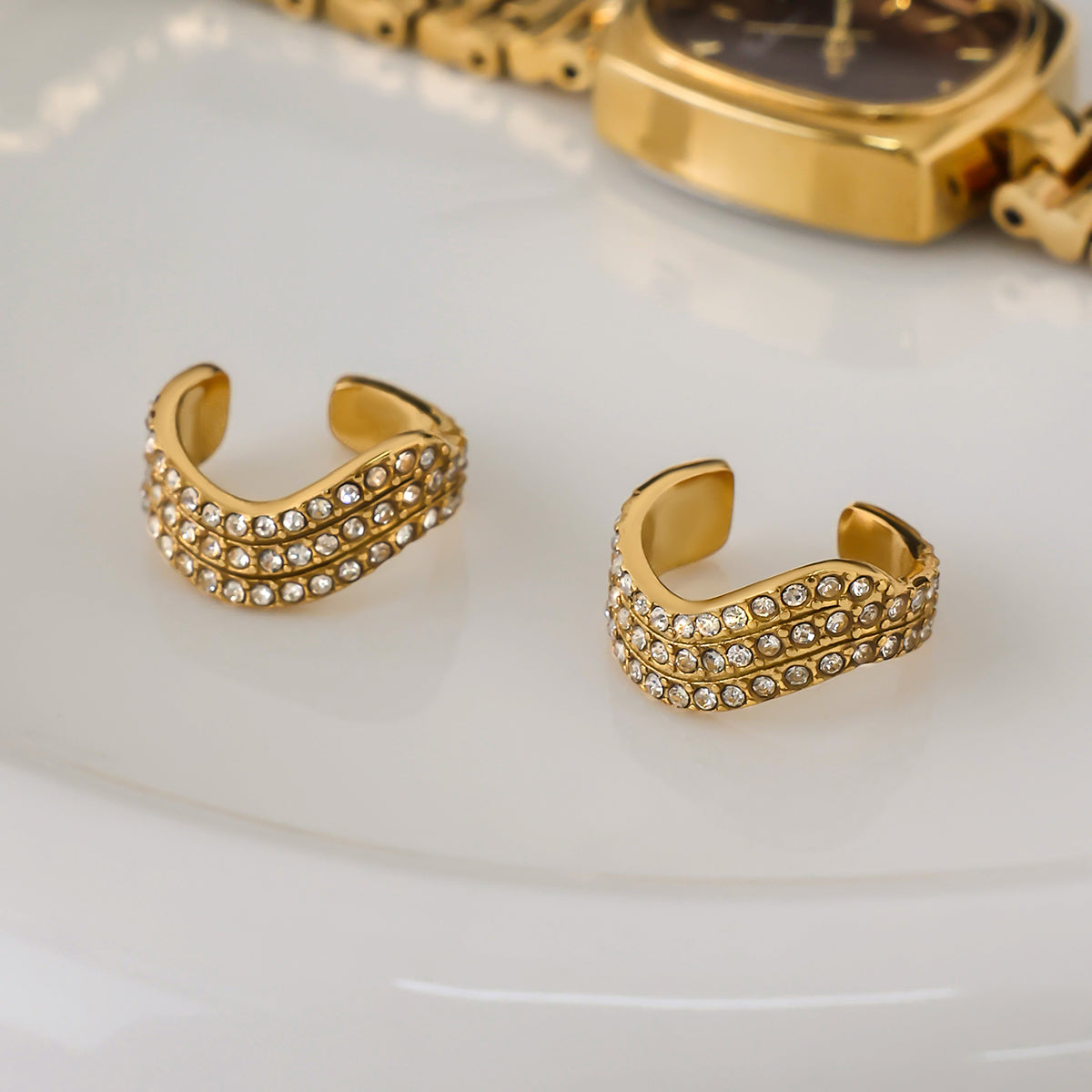 Wavy Studded Ear Cuff Earring